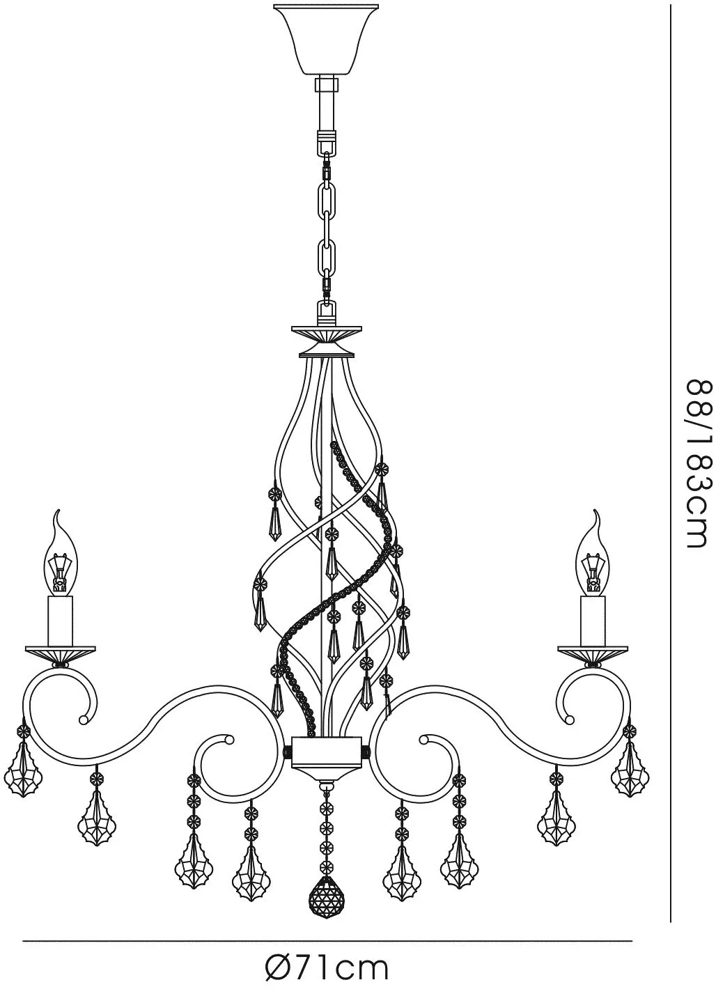 Torino Polished Chrome Crystal Ceiling Lights Diyas Multi Arm Crystal Fittings